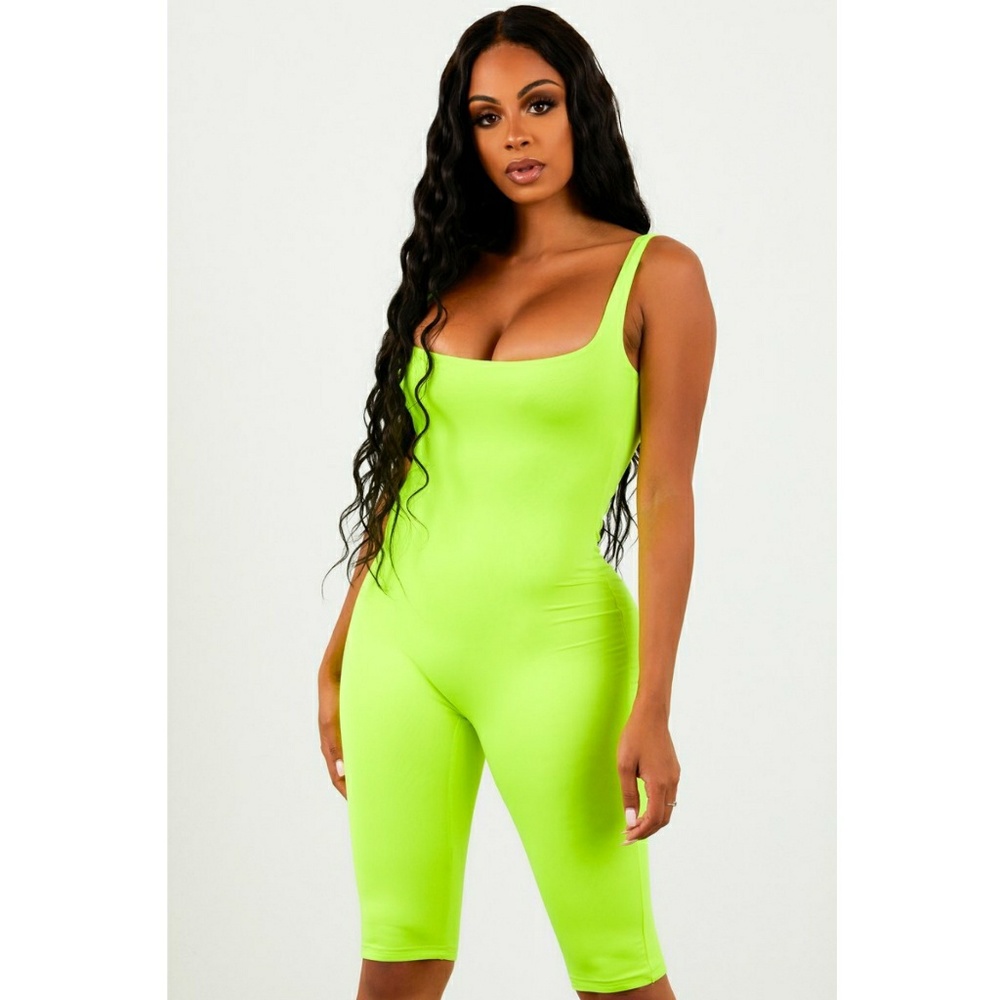 Neon Yellow Knit Tank Romper